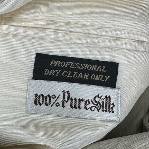 Meeting Street Mens 46 L Blazer 100% Pure Silk Beige Notch lapel Lined - Picture 3 of 11